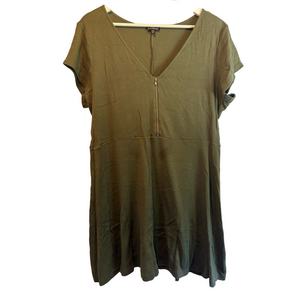 Express Olive Green Knit Dress XL Zip Front Short Sleeve Casual Shift Dress